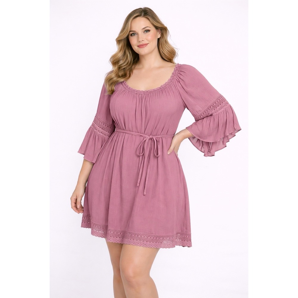 Speed Control Women's 2X Mauve Boho Peasant Dress Crochet Lace Cottagecore NWT